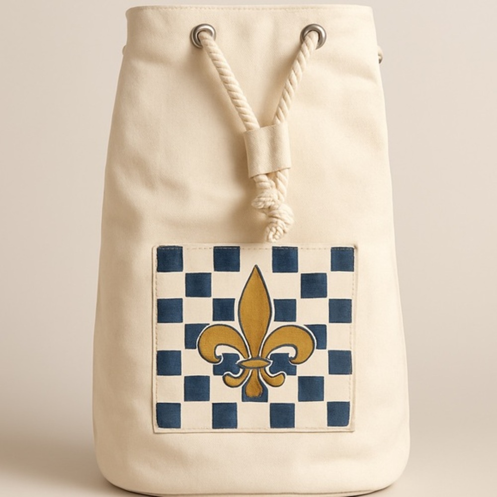 French Inspired Cream and Black Backpack with Rope Drawstring